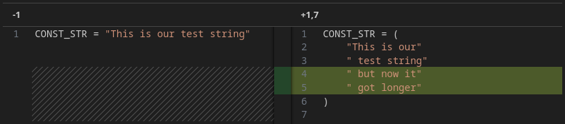 Python string concatenation in SemanticDiff