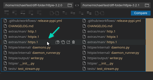 Open diff for file in folder comparison