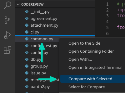 Compare with selected file in VS Code