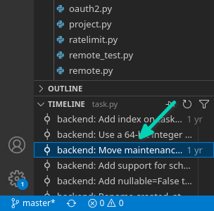 Select Git commit in VS Code