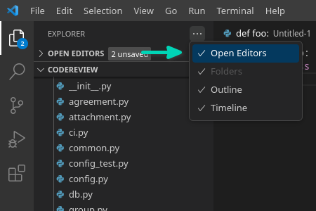 Enable Open Editors in VS Code