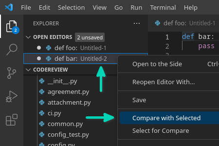Compare with selected editor in VS Code