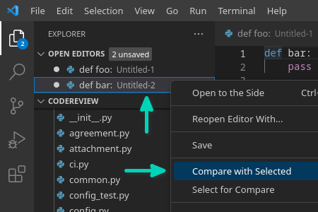 Comparing Files in Visual Studio Code