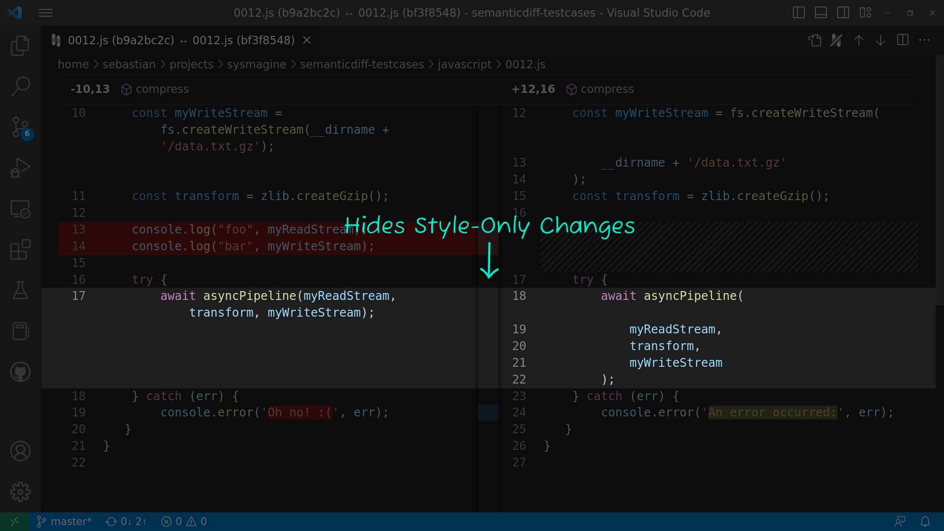 Style changes are hidden in SemanticDiff - highlighted